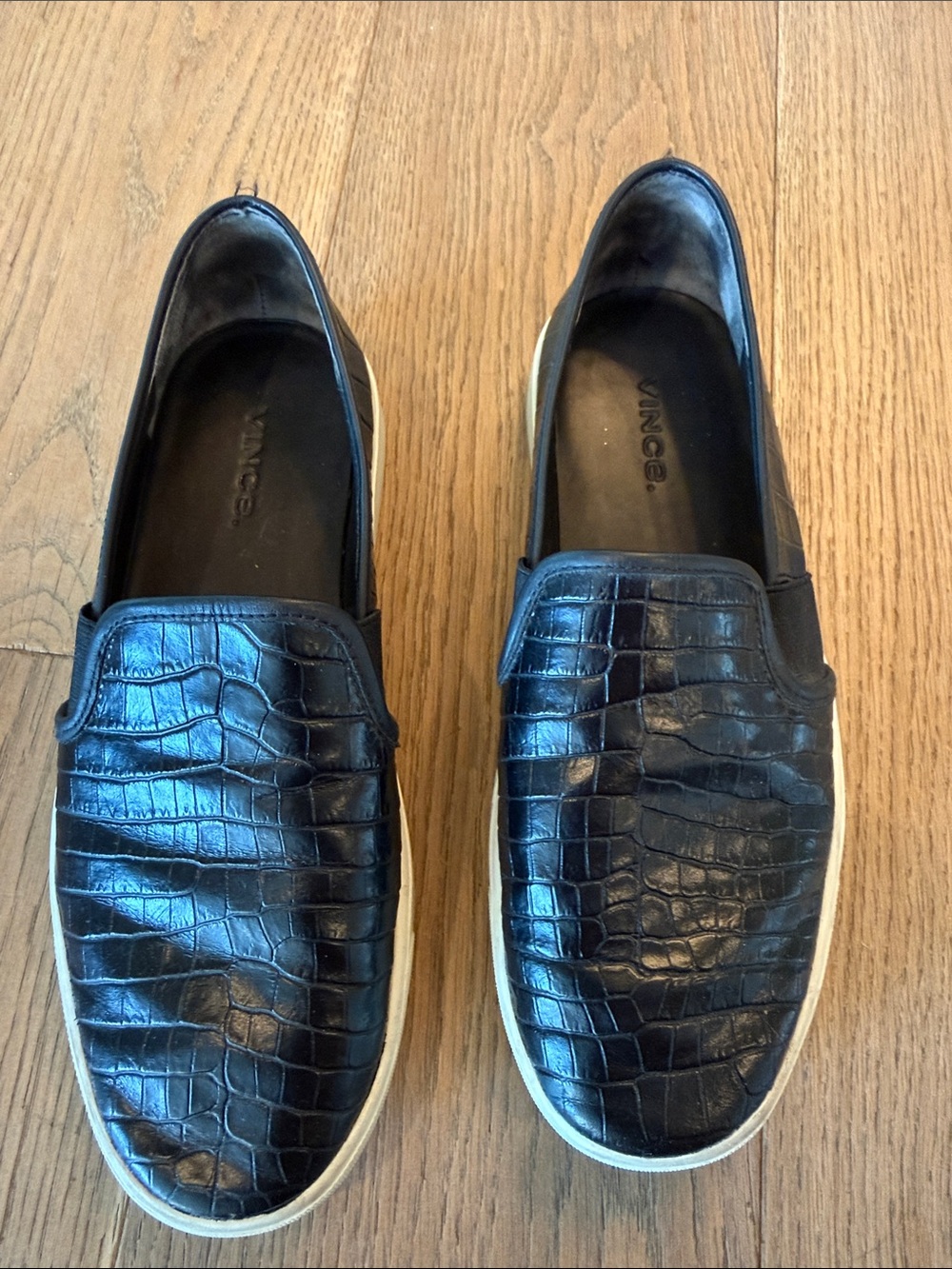 Vince Black Croc Embossed Loafers - 5.5